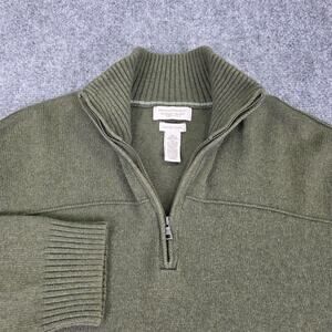 Banana Republic Sweater Mens Large Green Cashmere Angora Blend 1/4 Zip Mock Neck